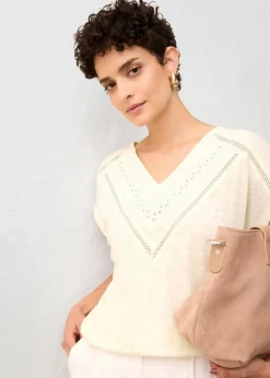 T-Shirt aus reinem Leinen mit Spitze