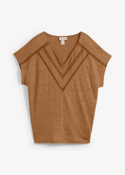 T-Shirt aus reinem Leinen mit Spitze