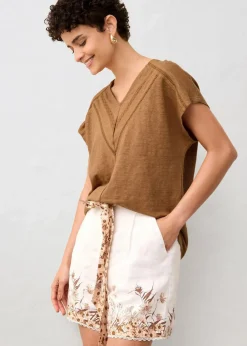 T-Shirt aus reinem Leinen mit Spitze