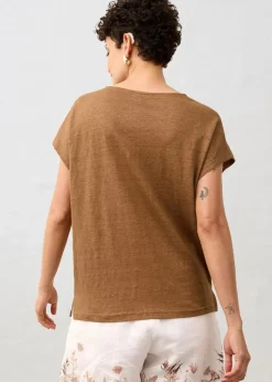 T-Shirt aus reinem Leinen mit Spitze