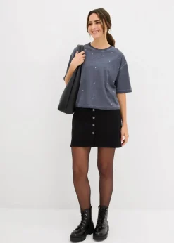 T-Shirt mit Glitzersteinen aus reiner Baumwolle