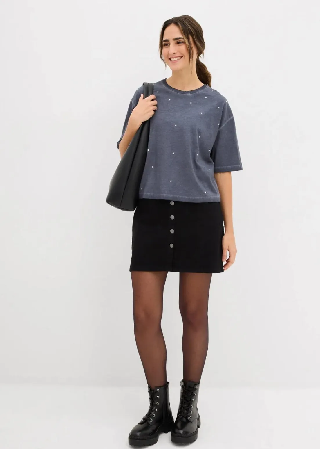 T-Shirt mit Glitzersteinen aus reiner Baumwolle