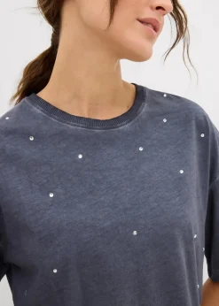 T-Shirt mit Glitzersteinen aus reiner Baumwolle