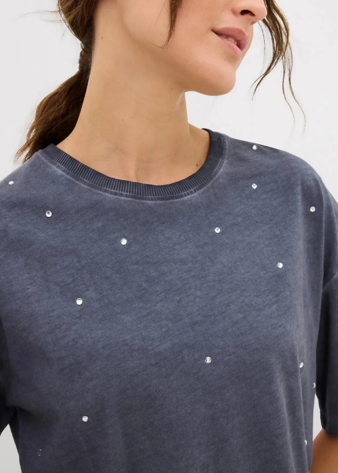 T-Shirt mit Glitzersteinen aus reiner Baumwolle