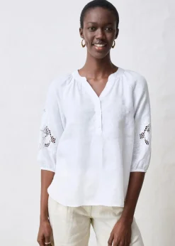 Tunika aus reinem Leinen, mit Lochstickerei