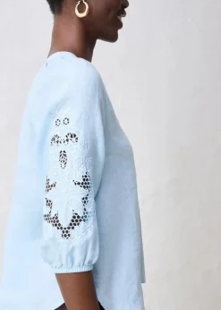 Tunika aus reinem Leinen, mit Lochstickerei