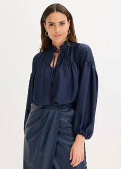 Tunikabluse aus glänzendem Satin mit Biesen