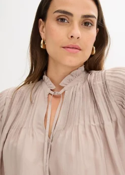 Tunikabluse aus glänzendem Satin mit Biesen