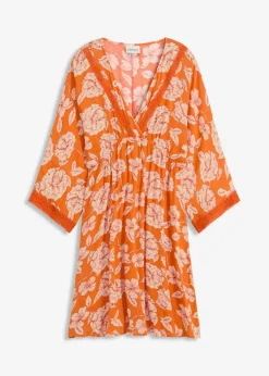 Tunika-Kleid mit Spitze aus strukturierter Viskose