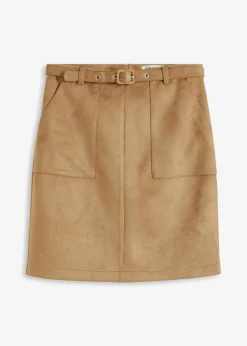 Velourlederimitat-Rock mit Gürtel