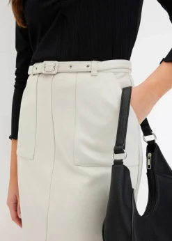 Velourlederimitat-Rock mit Gürtel