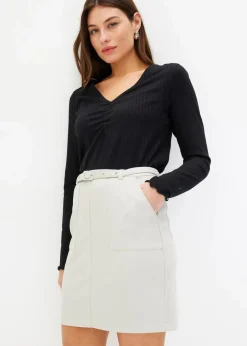 Velourlederimitat-Rock mit Gürtel