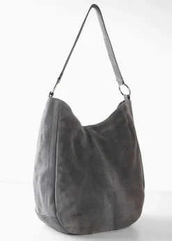Veloursledertasche mit dekorativem Zusatzriemen