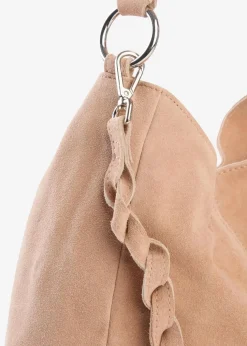 Veloursledertasche mit dekorativem Zusatzriemen