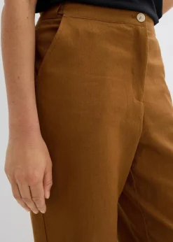 Verkürzte High-Waist-Hose aus Leinen-Viskose-Mix