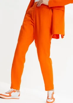 Verkürzte High-Waist-Hose aus Leinen-Viskose-Mix