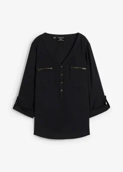 Viskose-Bluse mit V-Ausschnitt, langarm