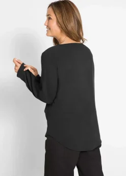 Viskose-Bluse mit V-Ausschnitt, langarm