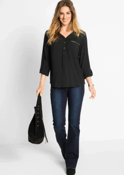 Viskose-Bluse mit V-Ausschnitt, langarm