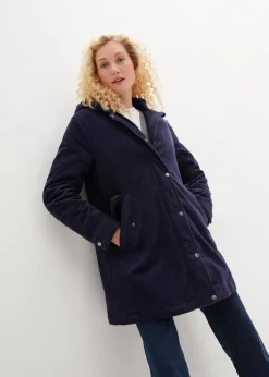 Warmer Cord-Parka mit Teddy-Futter in der Kapuze, in A-Linie