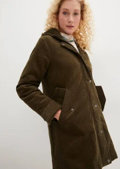 Warmer Cord-Parka mit Teddy-Futter in der Kapuze, in A-Linie
