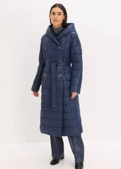 wasserabweisender Steppmantel mit Wollimitat Besatz und Bindegürtel (2-tlg.)