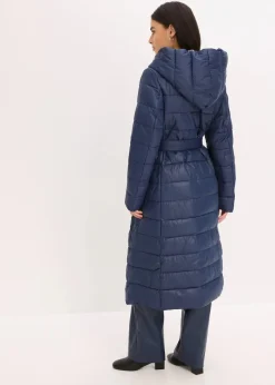 wasserabweisender Steppmantel mit Wollimitat Besatz und Bindegürtel (2-tlg.)