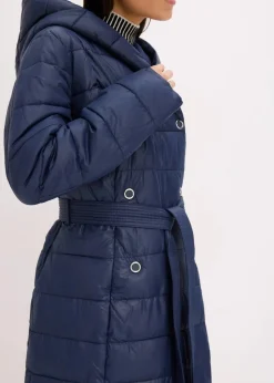 wasserabweisender Steppmantel mit Wollimitat Besatz und Bindegürtel (2-tlg.)