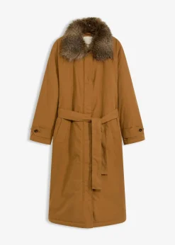 Wattierter Trenchcoat mit abnehmbaren Fellkragen