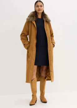 Wattierter Trenchcoat mit abnehmbaren Fellkragen