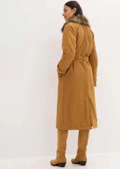 Wattierter Trenchcoat mit abnehmbaren Fellkragen