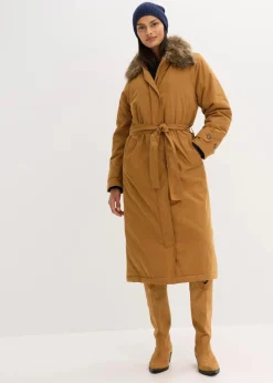 Wattierter Trenchcoat mit abnehmbaren Fellkragen