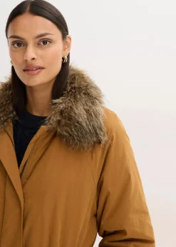 Wattierter Trenchcoat mit abnehmbaren Fellkragen
