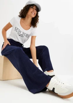 Weite Hose aus Ripp-Samt