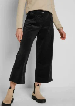 Weite Stretchcord-Culotte mit High-Waist-Bequembund, 7/8-Länge