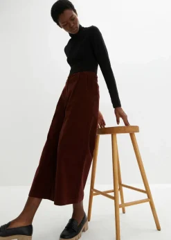 Weite Stretchcord-Culotte mit High-Waist-Bequembund, 7/8-Länge