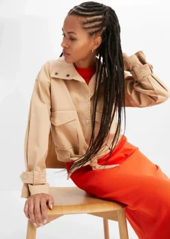 Weite Twill-Jacke mit aufgesetzten Taschen