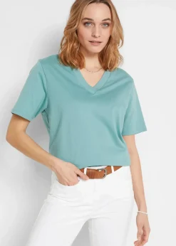 Weites Long-Shirt mit V-Ausschnitt, Kurzarm (5er Pack)