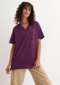 Weites Long-Shirt mit V-Ausschnitt, Kurzarm (5er Pack)