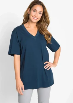 Weites Long-Shirt mit V-Ausschnitt, Kurzarm (5er Pack)