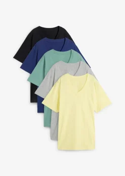 Weites Long-Shirt mit V-Ausschnitt, Kurzarm (5er Pack)