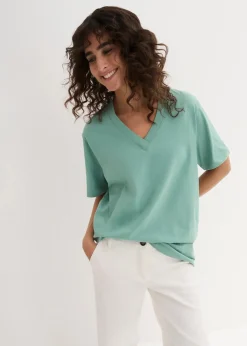 Weites Long-Shirt mit V-Ausschnitt, Kurzarm (5er Pack)