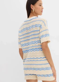 Weites Strickshirt aus luftigem Baumwoll-Leinen-Mix