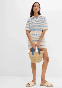 Weites Strickshirt aus luftigem Baumwoll-Leinen-Mix