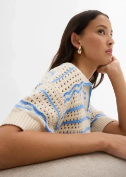 Weites Strickshirt aus luftigem Baumwoll-Leinen-Mix