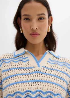 Weites Strickshirt aus luftigem Baumwoll-Leinen-Mix