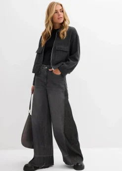 Wide-Leg-Jeans High Waist mit Einsatz