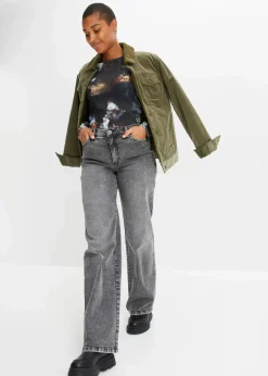 Wide-Leg-Jeans, High Waist mit Nietenbesatz