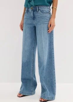 Wide-Leg-Jeans Mid Waist, Low Stretch Full Length