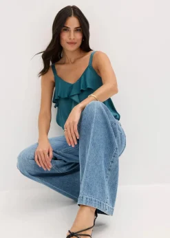 Wide-Leg-Jeans Mid Waist, Low Stretch Full Length